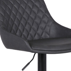 Grey Faux Leather and Black Metal Back Tufted Adjustable Bar Stool