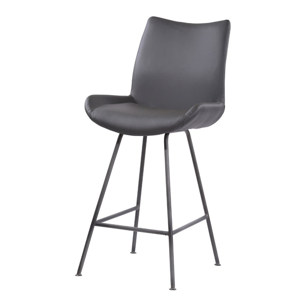 26" Elegant Grey Faux Leather Brushed Gray Metal Finish Armless Bar Stool