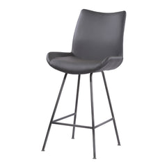 26" Elegant Grey Faux Leather Brushed Gray Metal Finish Armless Bar Stool