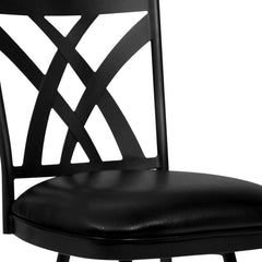 26" Stylish Black Faux Leather Black Metal Lattice Back Swivel Bar Stool