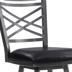 26" Transitional Black Faux Leather Metal Cross Back Bar Stool