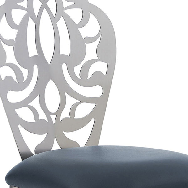 30" Grey Faux Leather Scroll Brushed Stainless Steel Swivel Bar Stool