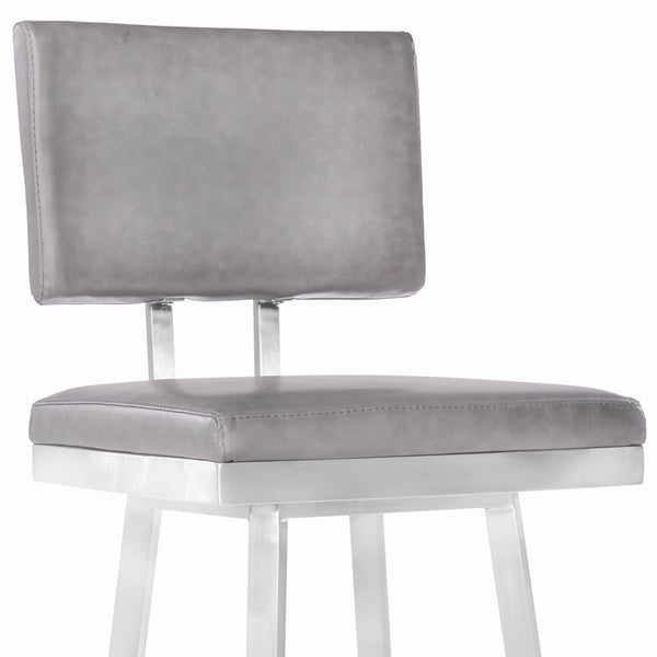 30" Vintage Gray on Stainless Faux Leather Rectangular Swivel Armless Barstool