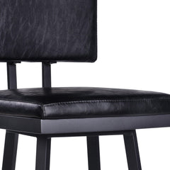 30" Vintage Black on Black Faux Leather Rectangular Swivel Armless Bar Stool