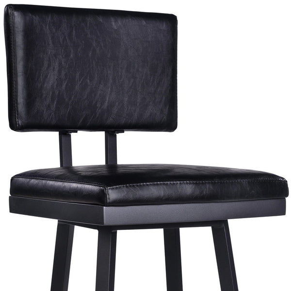 30" Vintage Black on Black Faux Leather Rectangular Swivel Armless Bar Stool