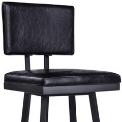 26" Vintage Black on Black Faux Leather Rectangular Swivel Armless Bar Stool