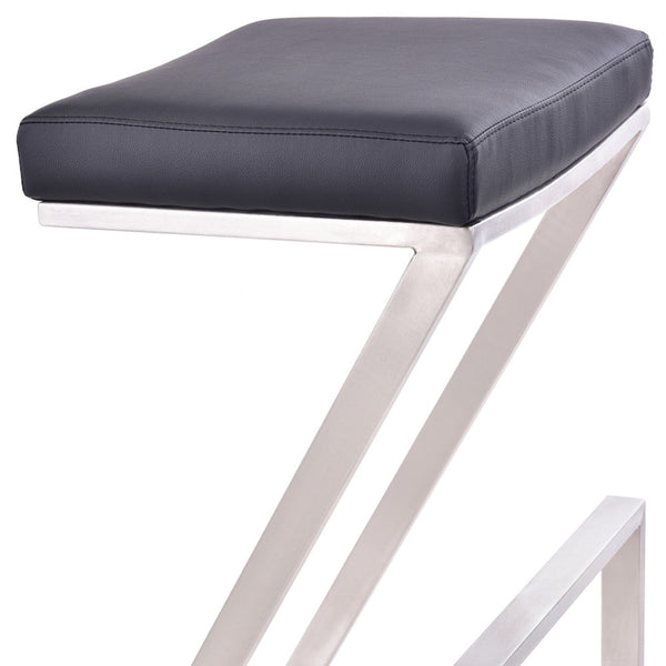 26" Contempo Black Faux Leather and Stainless Backless Bar Stool