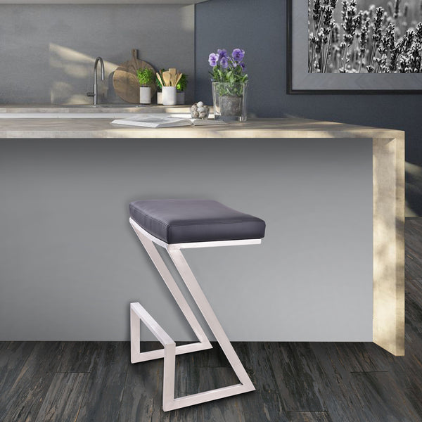 30" Contempo Black Faux Leather and Stainless Backless Bar Stool