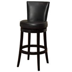 26" Black Faux Leather Round Seat Black Wood Swivel Armless Bar Stool