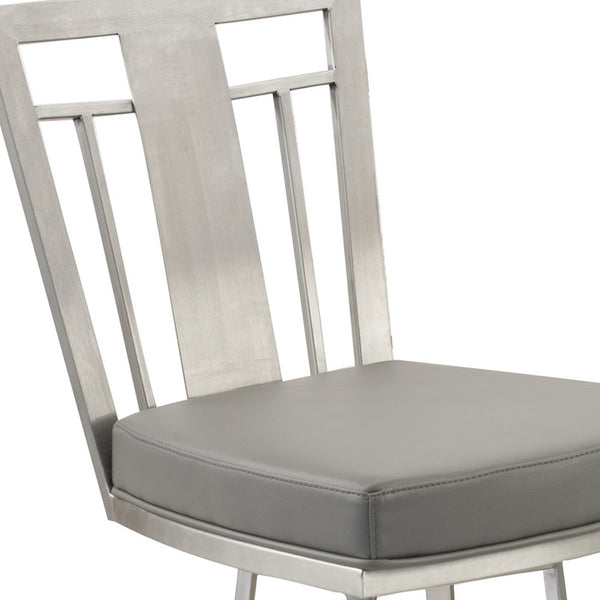 26" Transitional Grey Faux Leather Stainless Steel Swivel Bar Stool