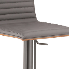 Grey Faux Leather Armless Swivel Bar Stool with Grey Metal Base