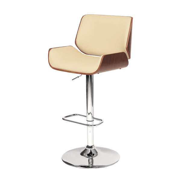 Cream Upholstered Chrome Base Adjustable Bar Stool