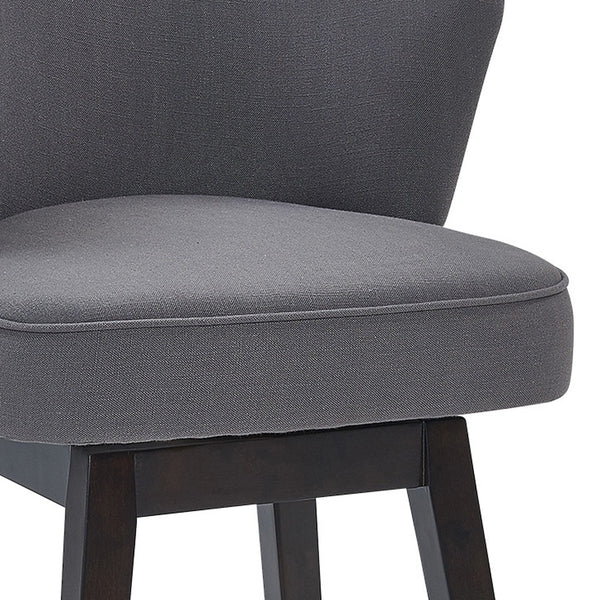 30" Grey Espresso Wood Fabric Swivel Bar Stool