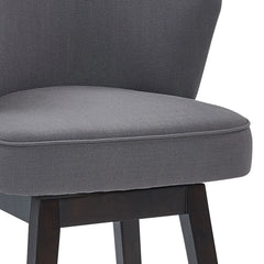 30" Grey Espresso Wood Fabric Swivel Bar Stool