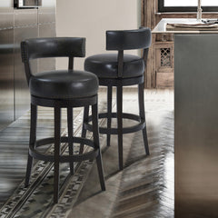 30" Brown Onyx Faux Leather Swivel Espresso Wood Bar Stool