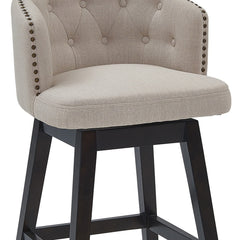 30" Tan Tufted Fabric and Dark Espresso Wood Swivel Bar Stool